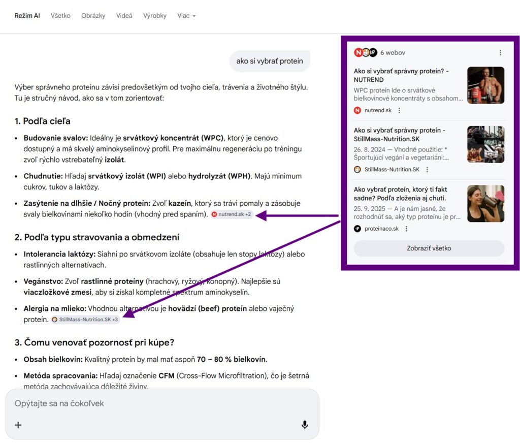 Zdroje v Google AI Mode